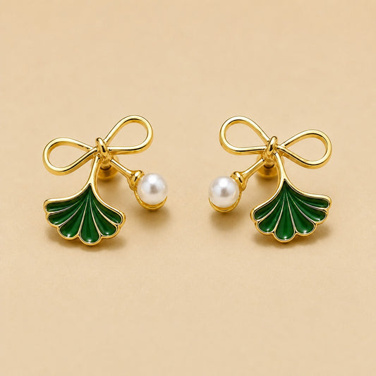 Pearl & Emerald Ribbon Earrings