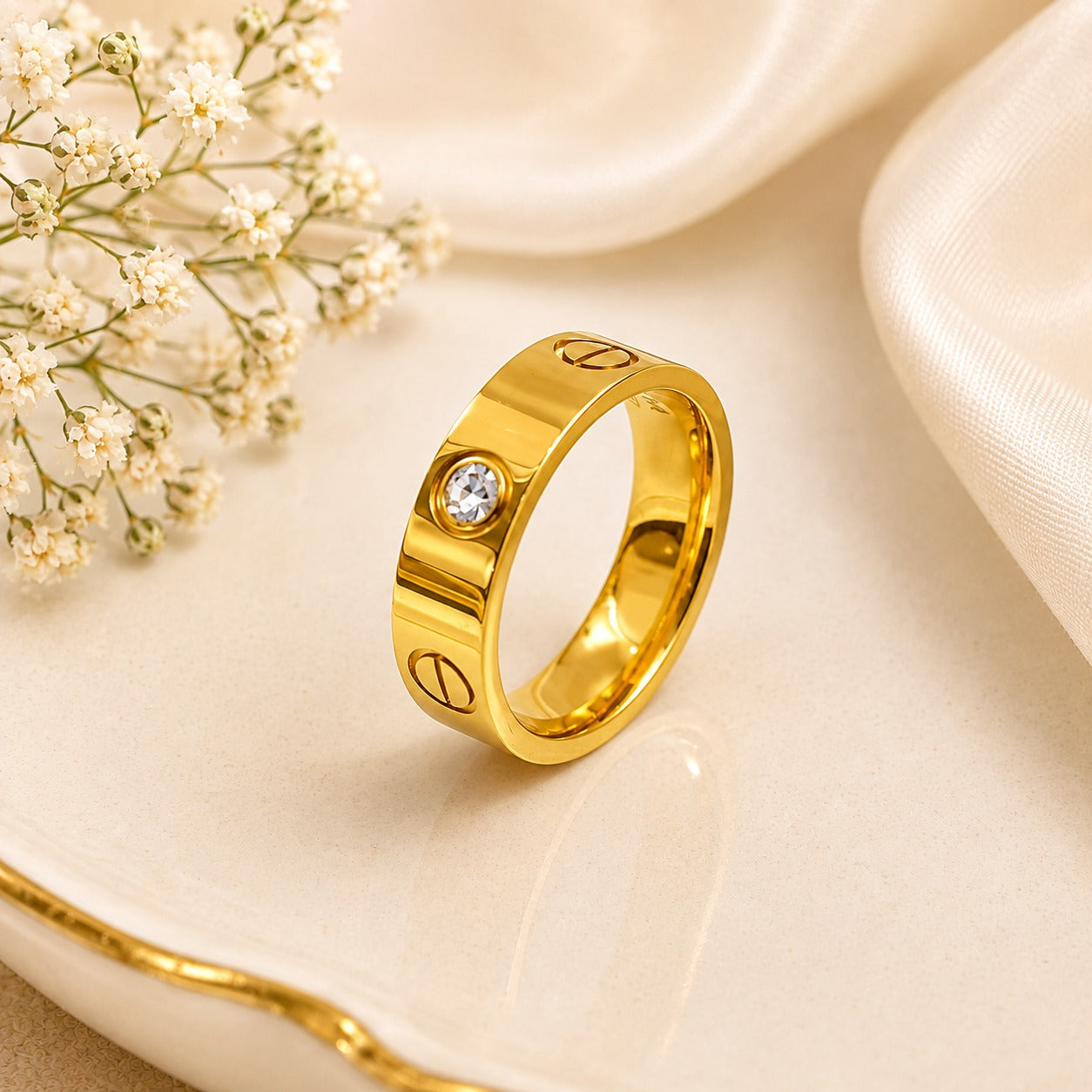 Golden Screw Crystal Band Ring (Size 16, 17, 19)
