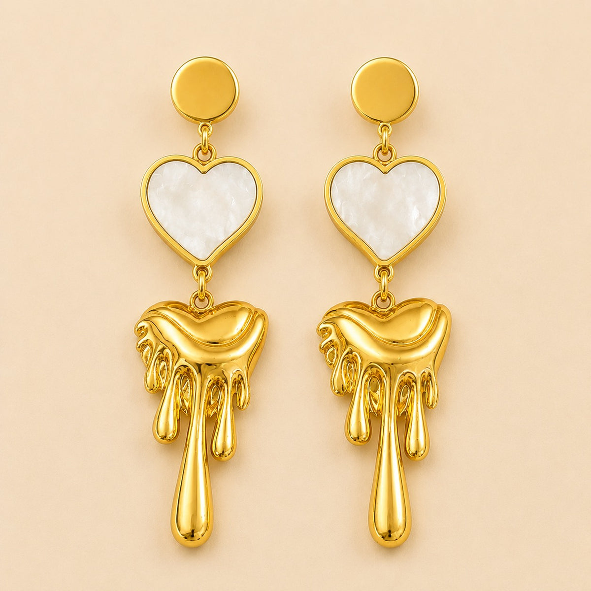 Golden Melt Heart Drop Earrings for Women
