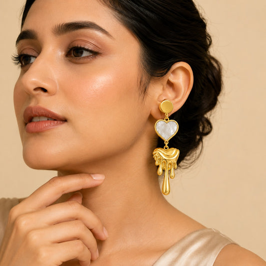 Golden Melt Heart Drop Earrings for Women