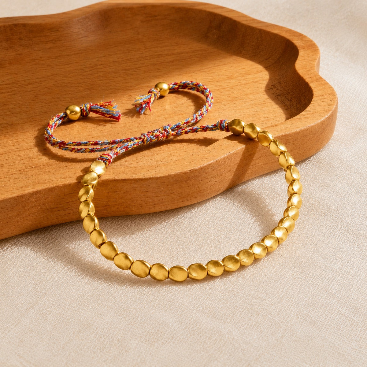 Golden Beaded Multicolor Thread Adjustable Bracelet