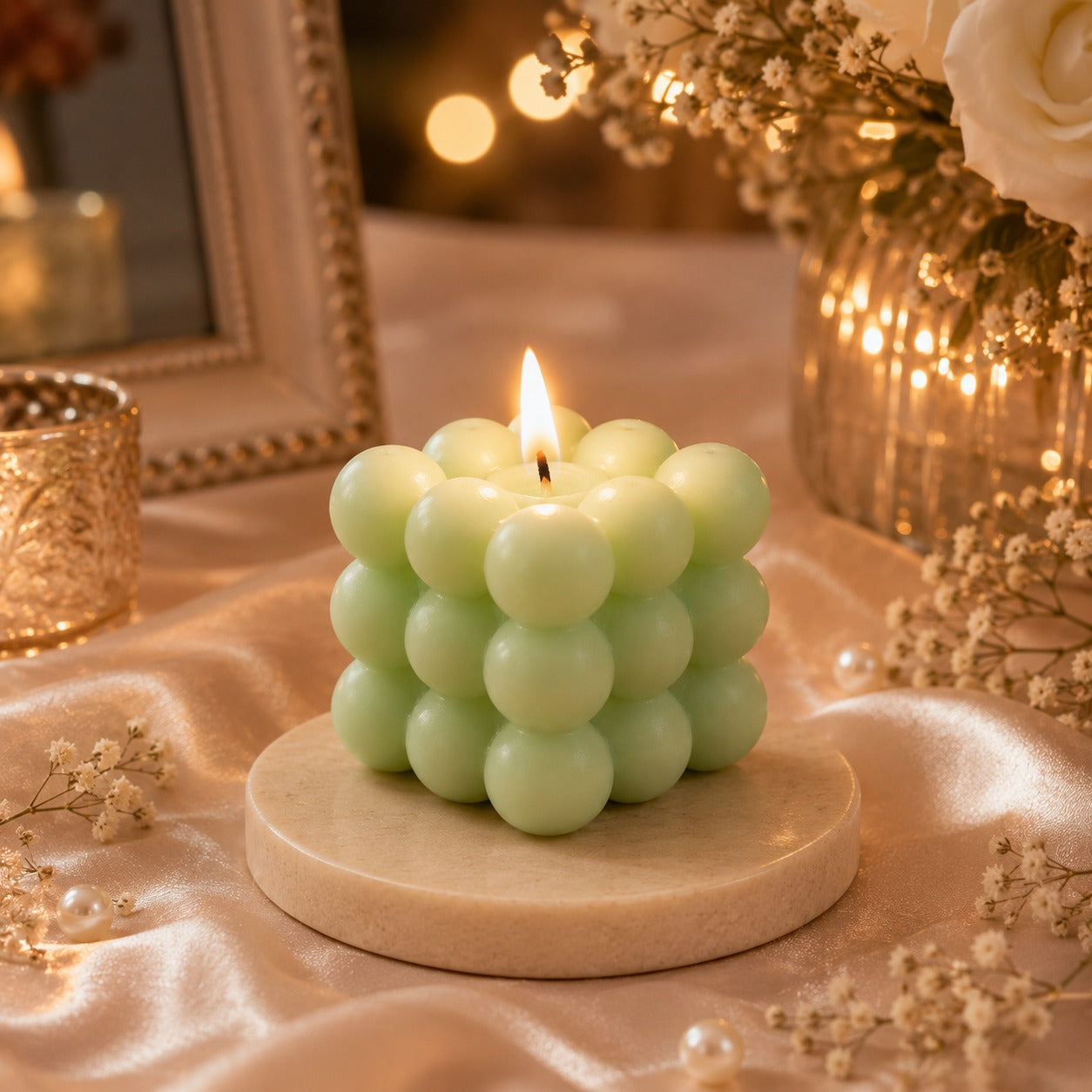 Pastel Green Bubble Cube Scented Candle