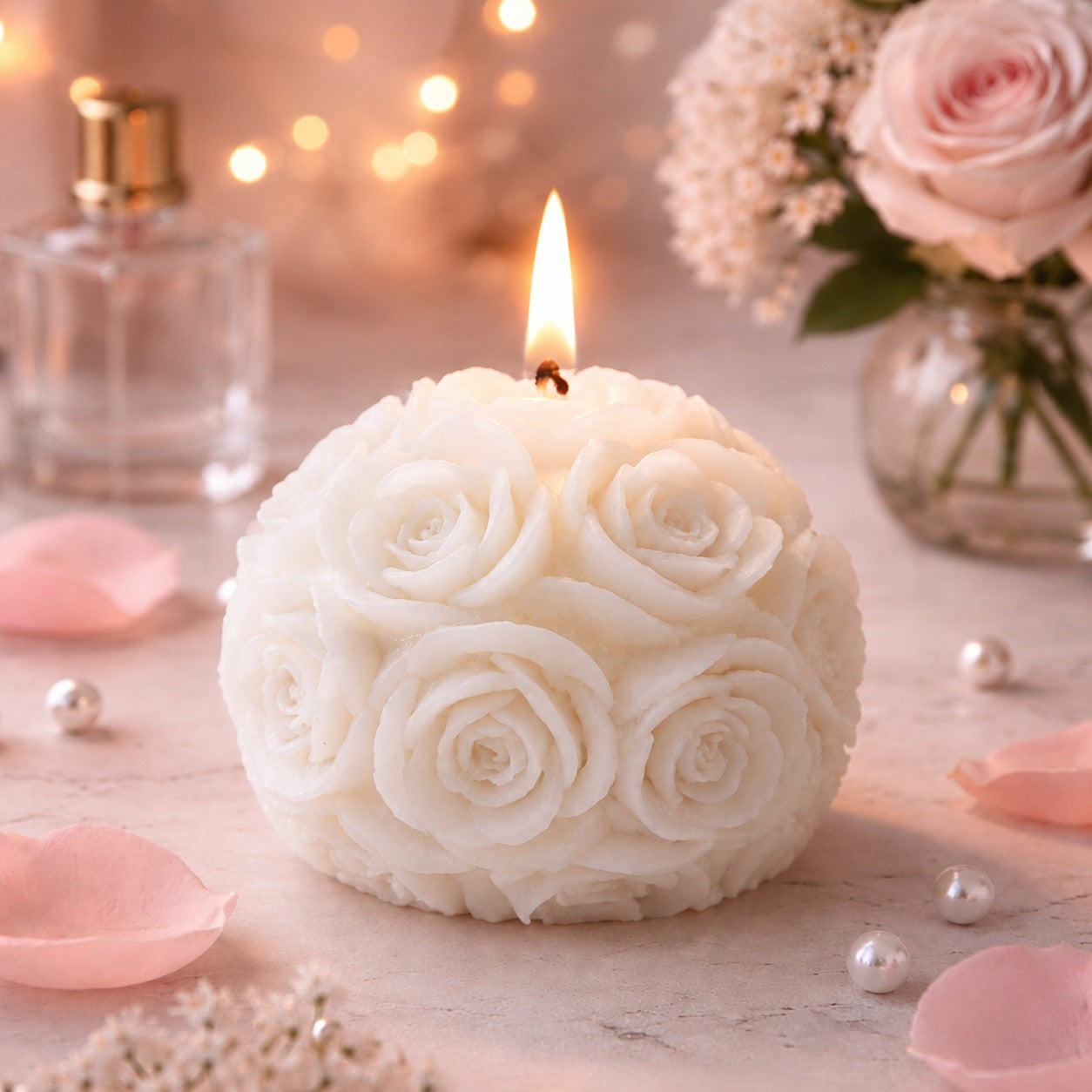 White Rose Bouquet Decorative Candle