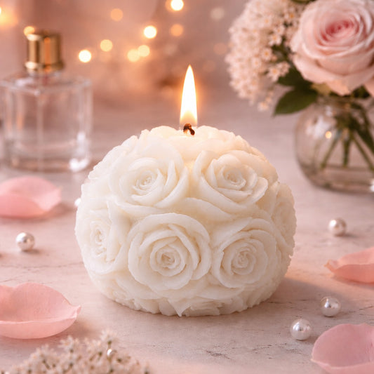 White Rose Bouquet Decorative Candle