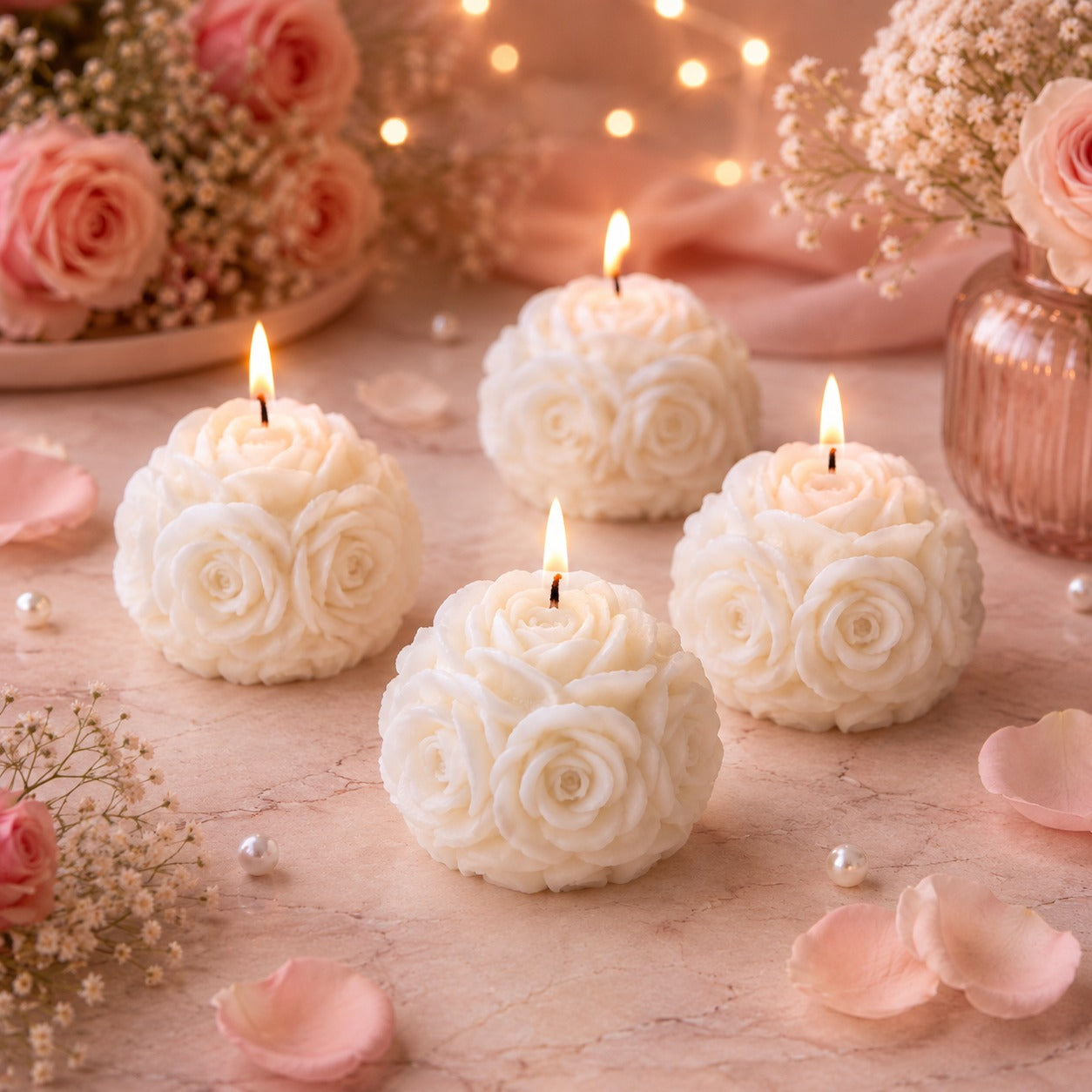 White Rose Bouquet Decorative Candle