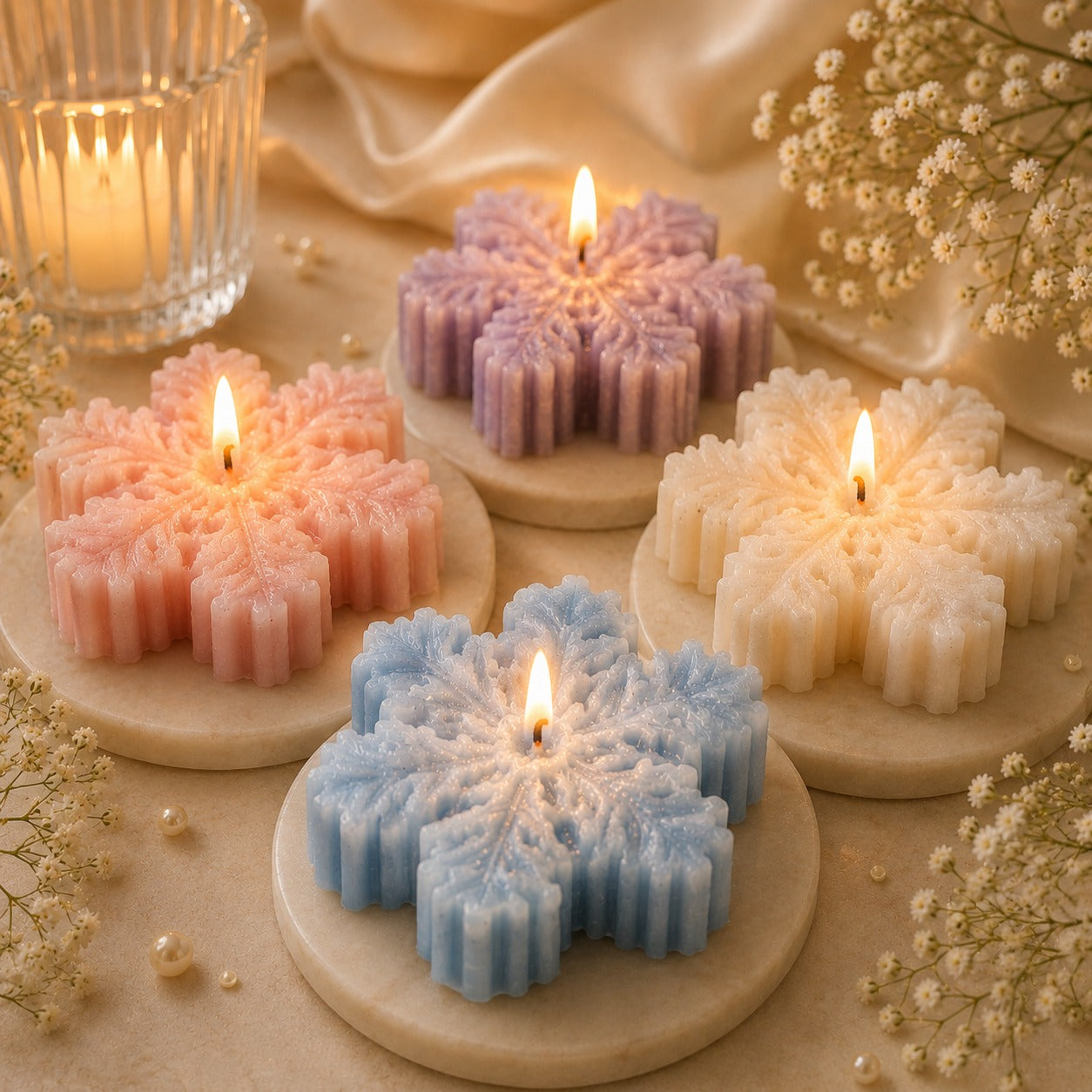 Floral Snowflake Decorative Candle
