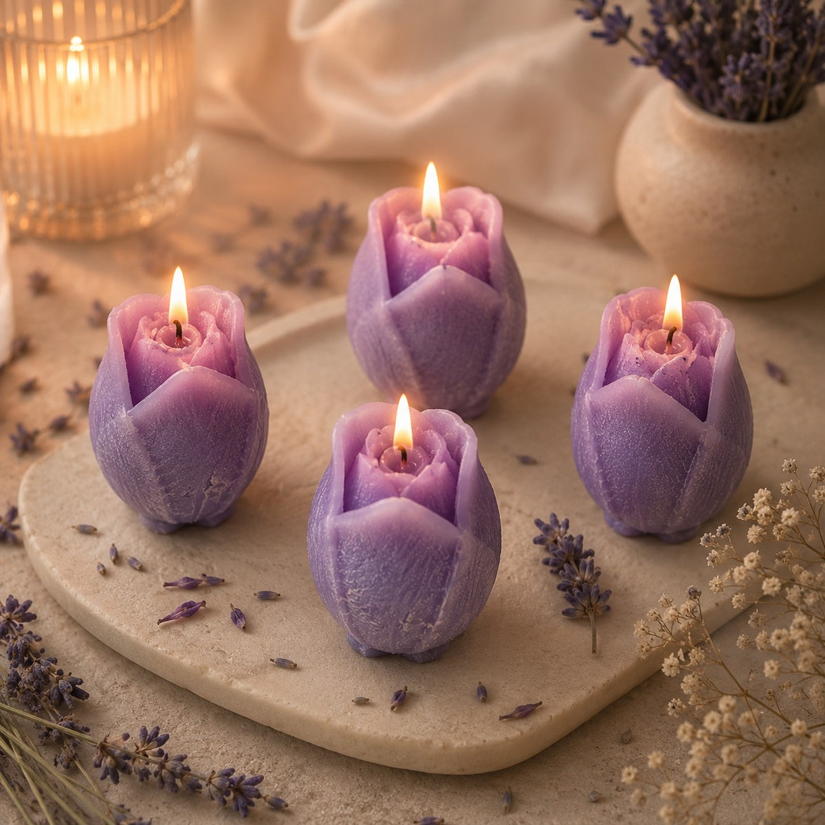 Purple Rose Decorative Candle