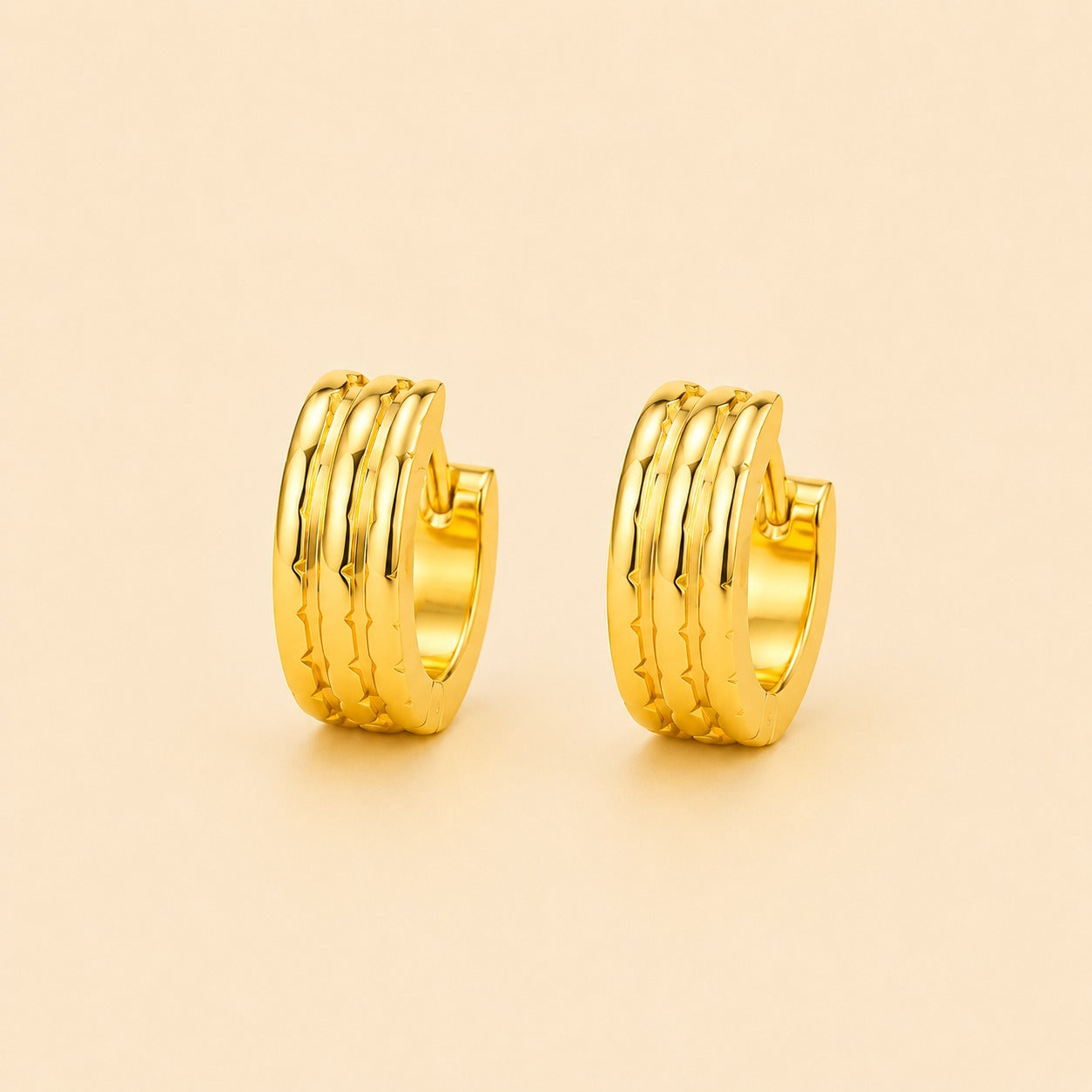 Men - 18K Gold Plated Textured Triple Hoop Earrings