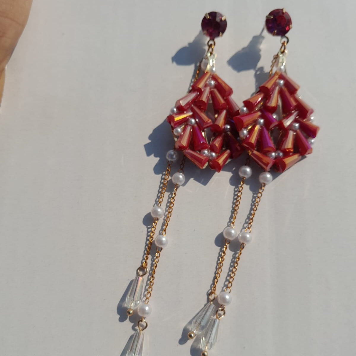 Red Contemporary Drop Earrings