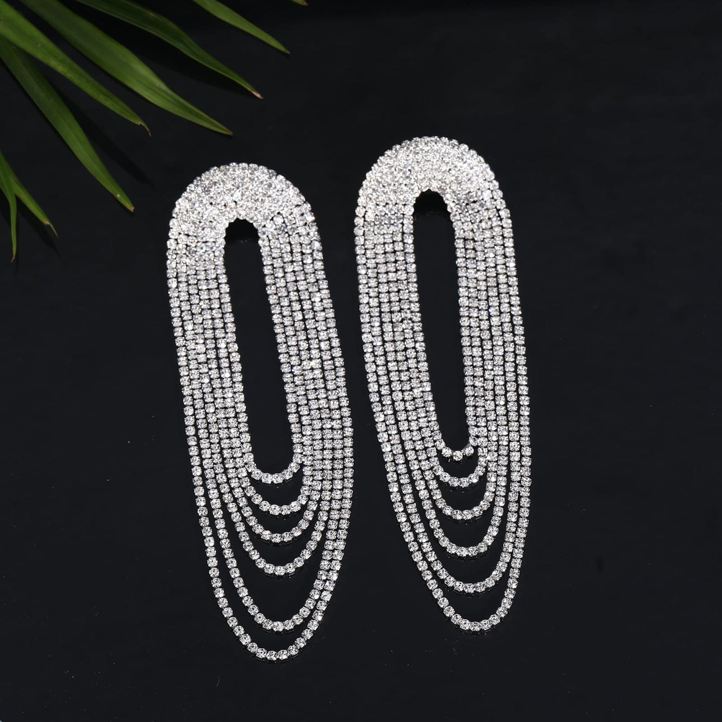 Silver Plated Rhinestone Contemporary Drop Earrings