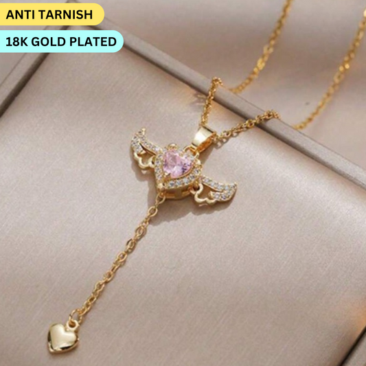 Wings of Love Anti Tarnish Pink Necklace (Rose Gold)