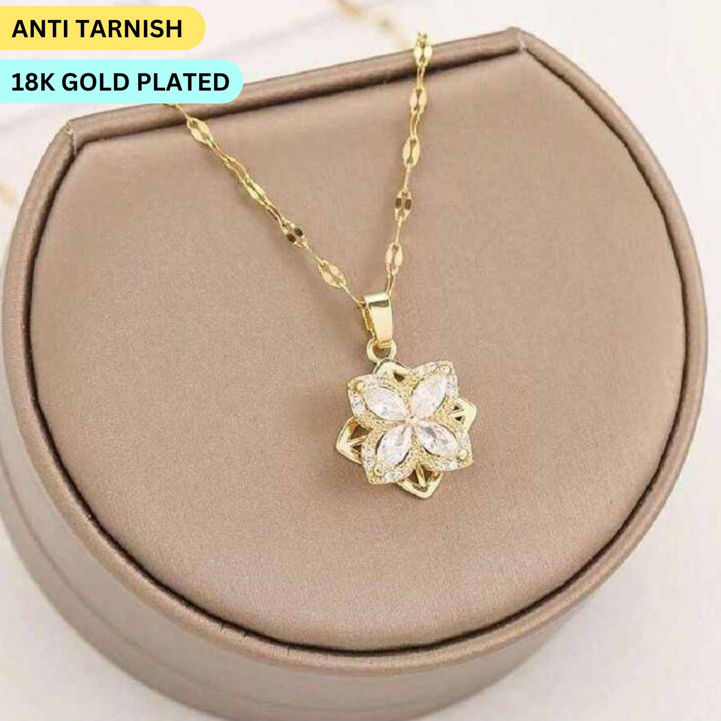 Anti Tarnish Rotating Flower Necklace