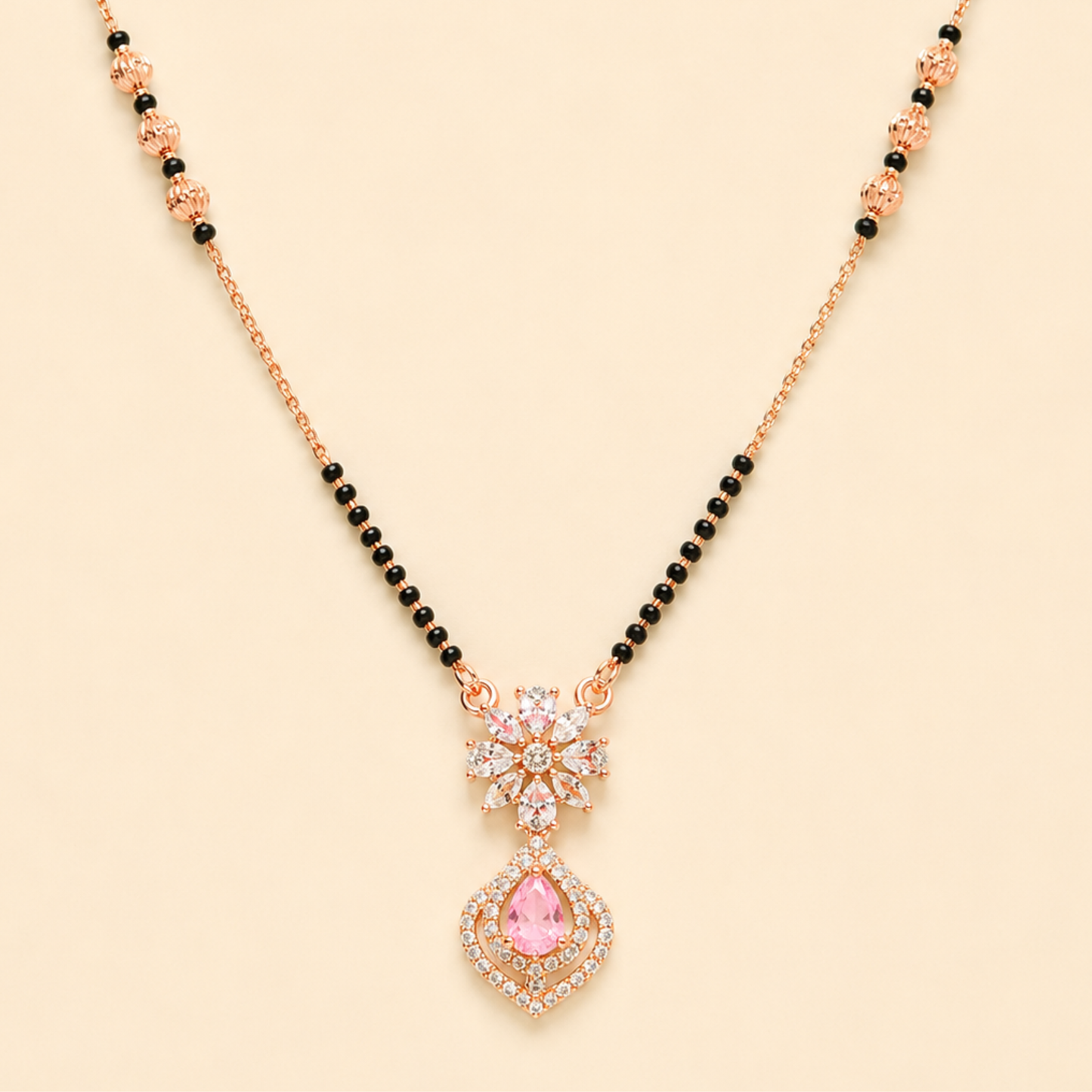 Pink Crystal Bloom Mangalsutra