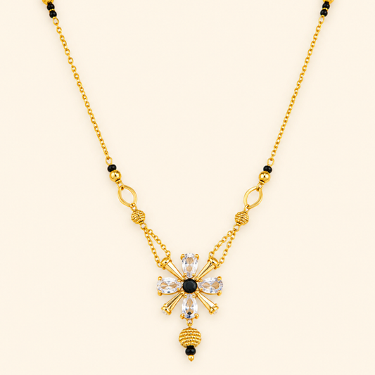 Black Crystal Flower Mangalsutra