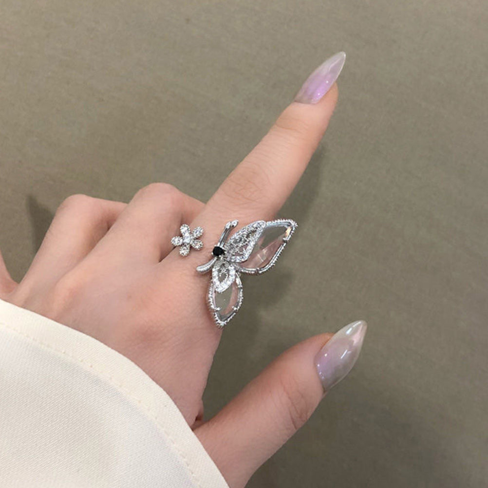 Silver Diamond Butterfly Ring