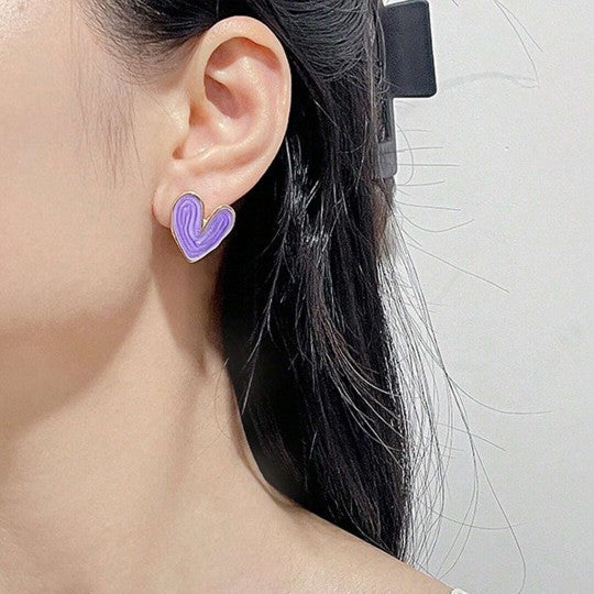 Purple Heart Shape Stud Earring