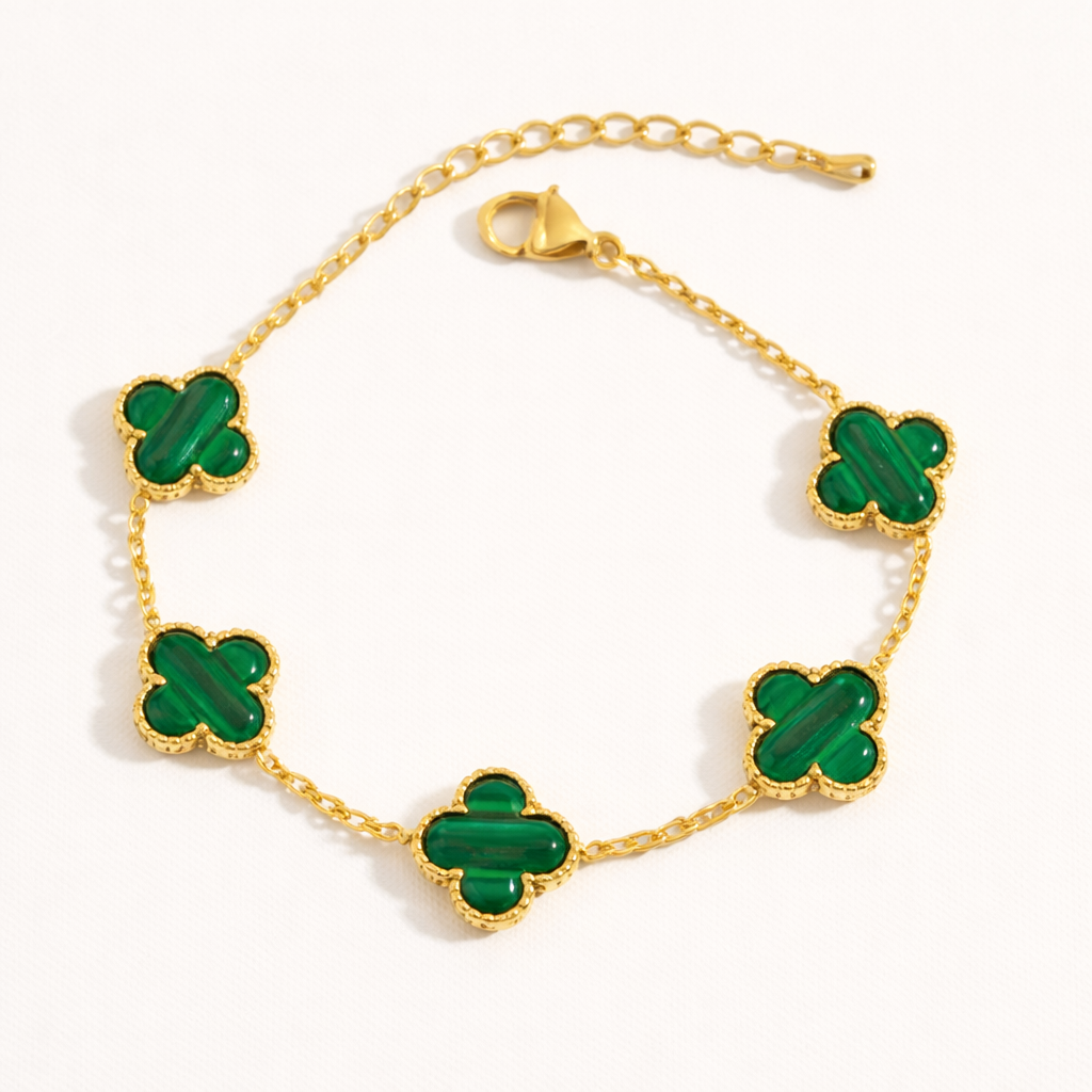 18k Gold Plated Green Clover Wraparound Bracelet