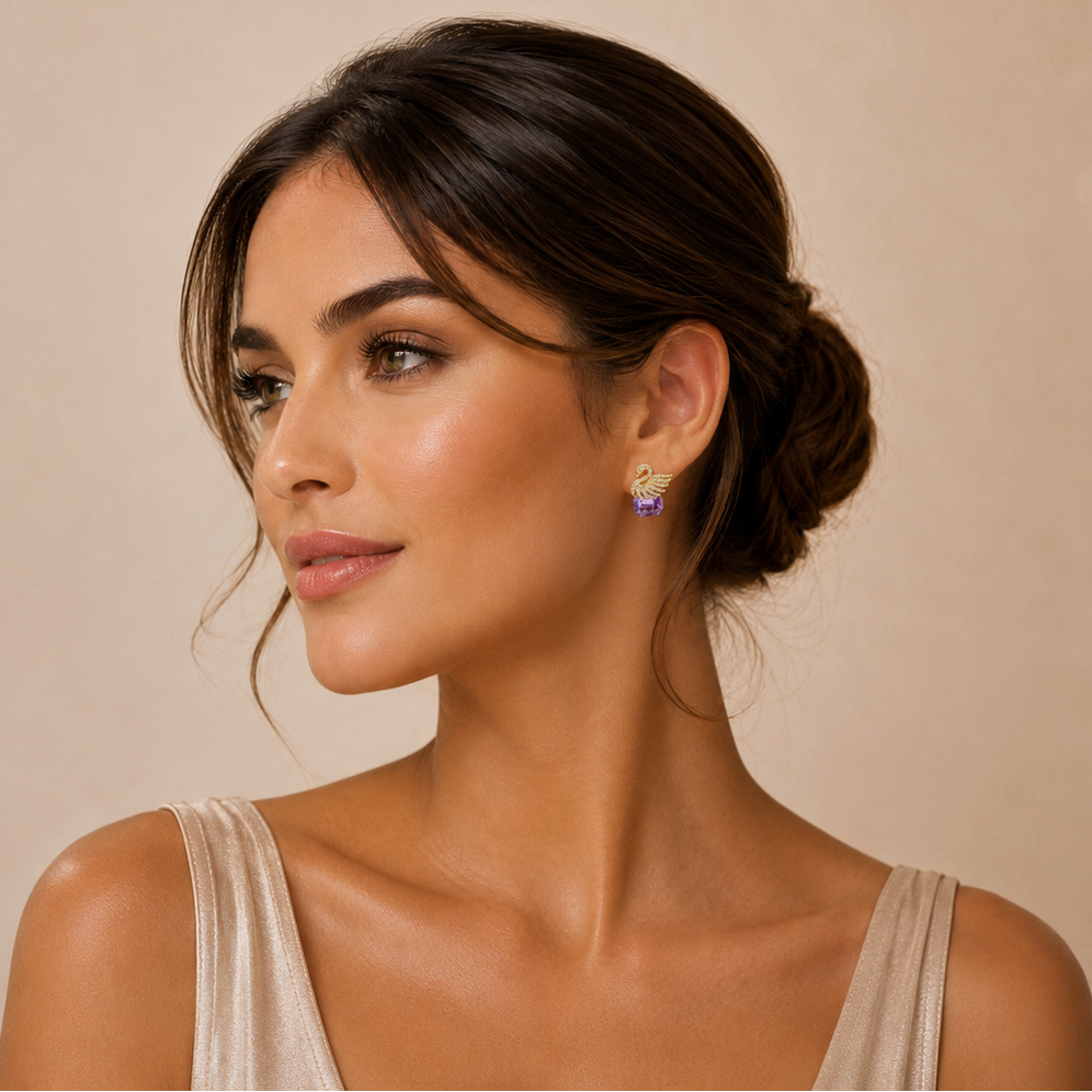 Lavender Swan Crystal Earrings