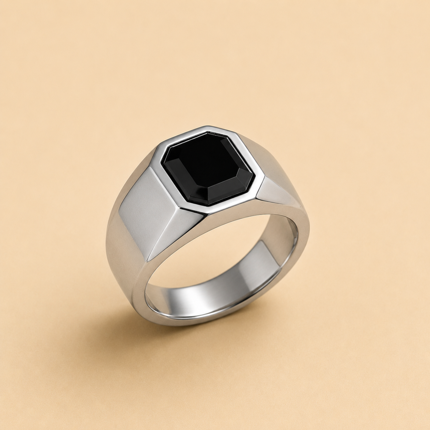 Men - Anti Tarnish Silver Obsidian Edge Ring