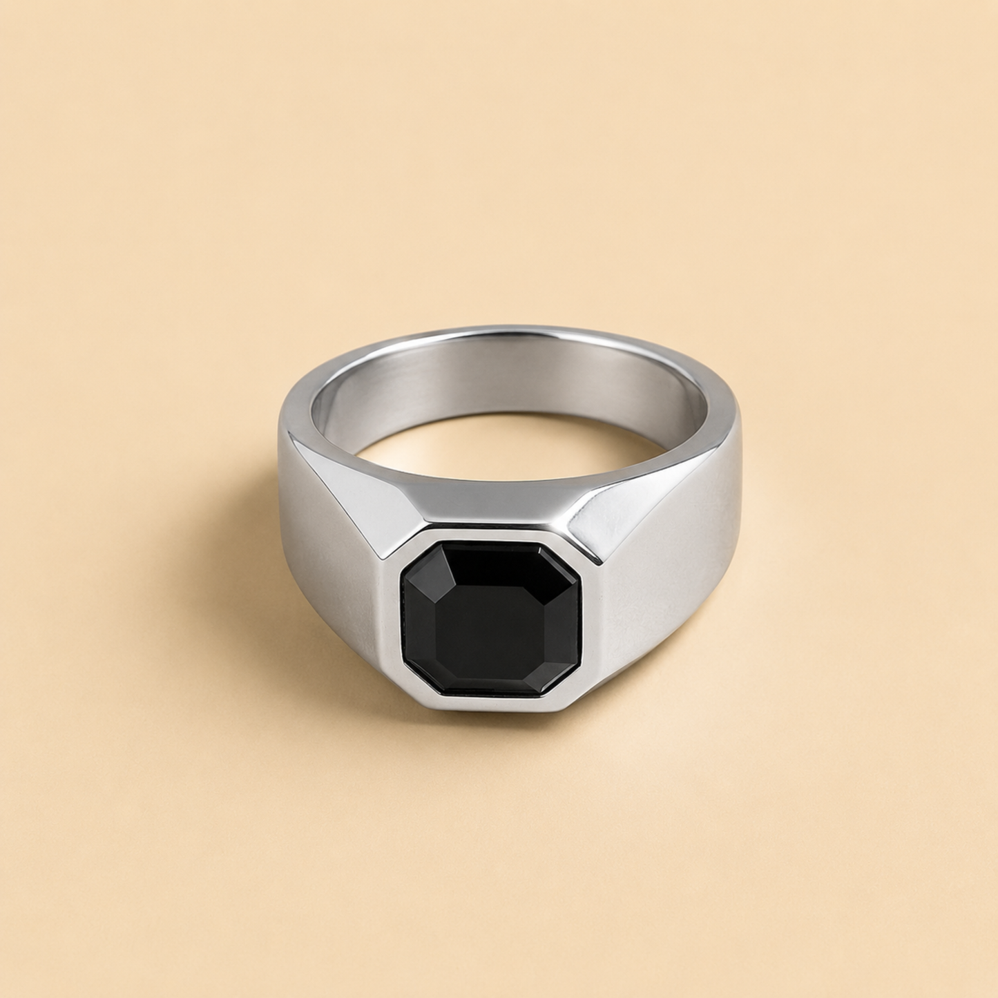Men - Anti Tarnish Silver Obsidian Edge Ring