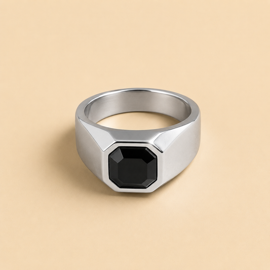 Men - Anti Tarnish Silver Obsidian Edge Ring