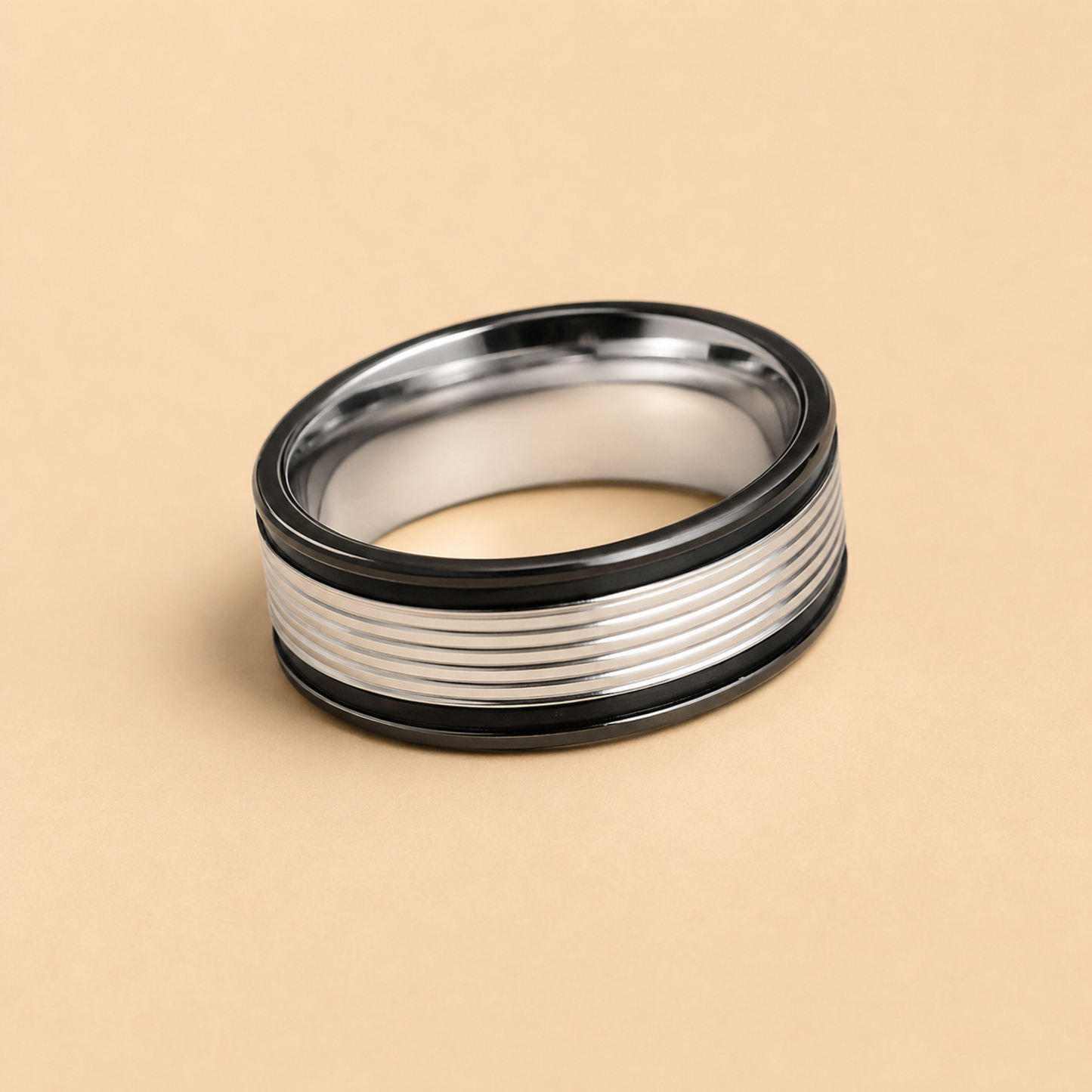 Men - Anti Tarnish Silver Shadow Line Band Ring