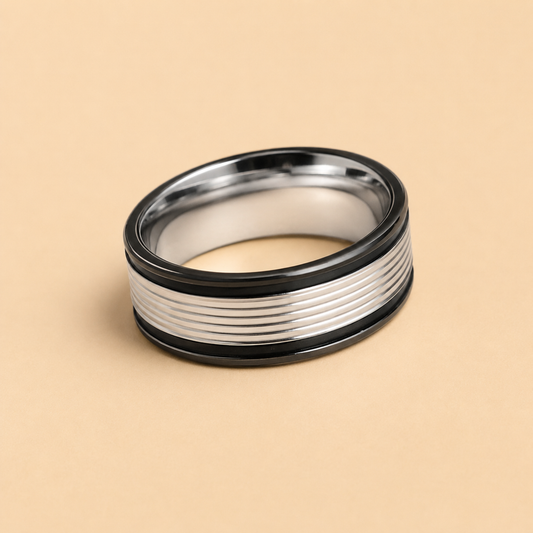 Men - Anti Tarnish Silver Shadow Line Band Ring
