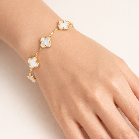 18k Gold Plated White Clover Wraparound Bracelet