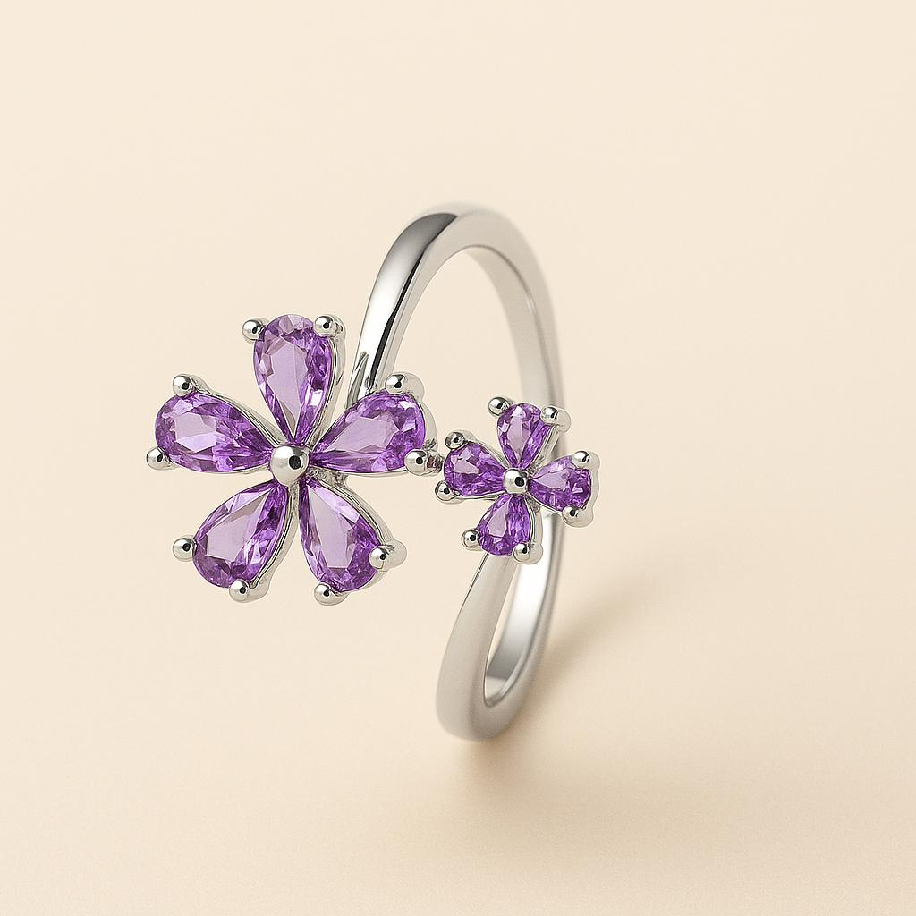 Silver Bloom Dual-Flower Ring