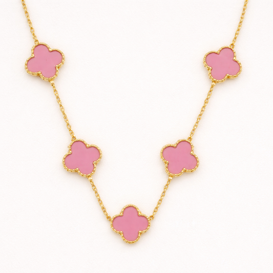 18K Gold Plated Pink Dreamy Clover Anti Tarnish Necklace