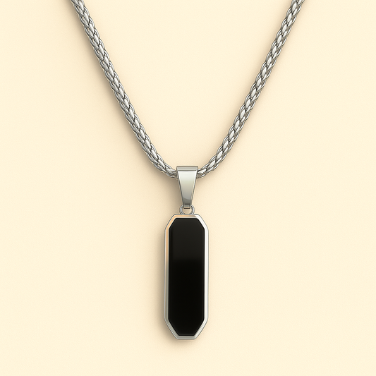 Black Hex Bar Pendant Stainless Steel Necklace