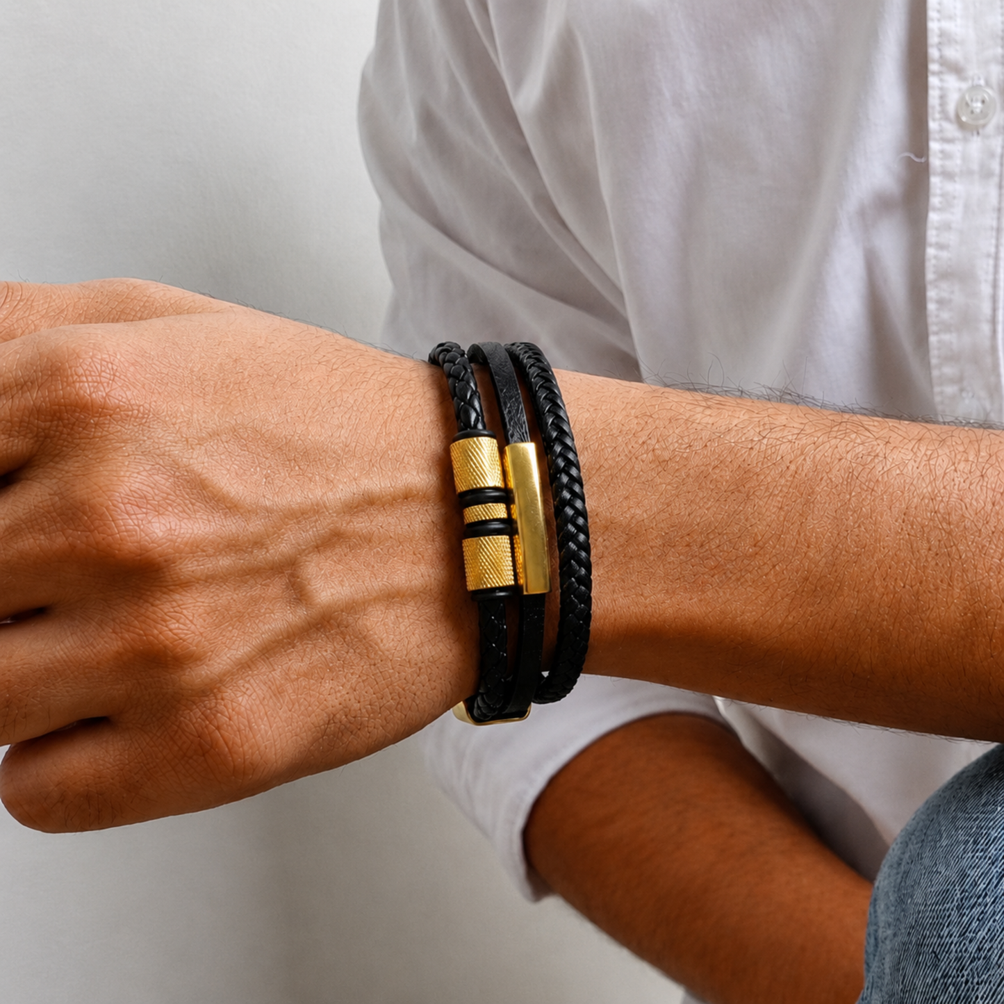 Men - Titan Gold Leather Bracelet