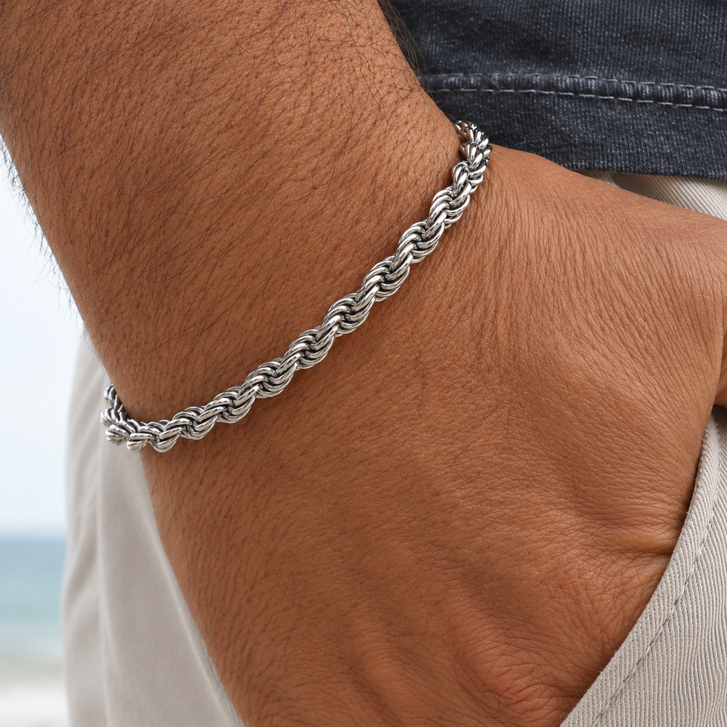Men - Silver Rope Chain Bracelet