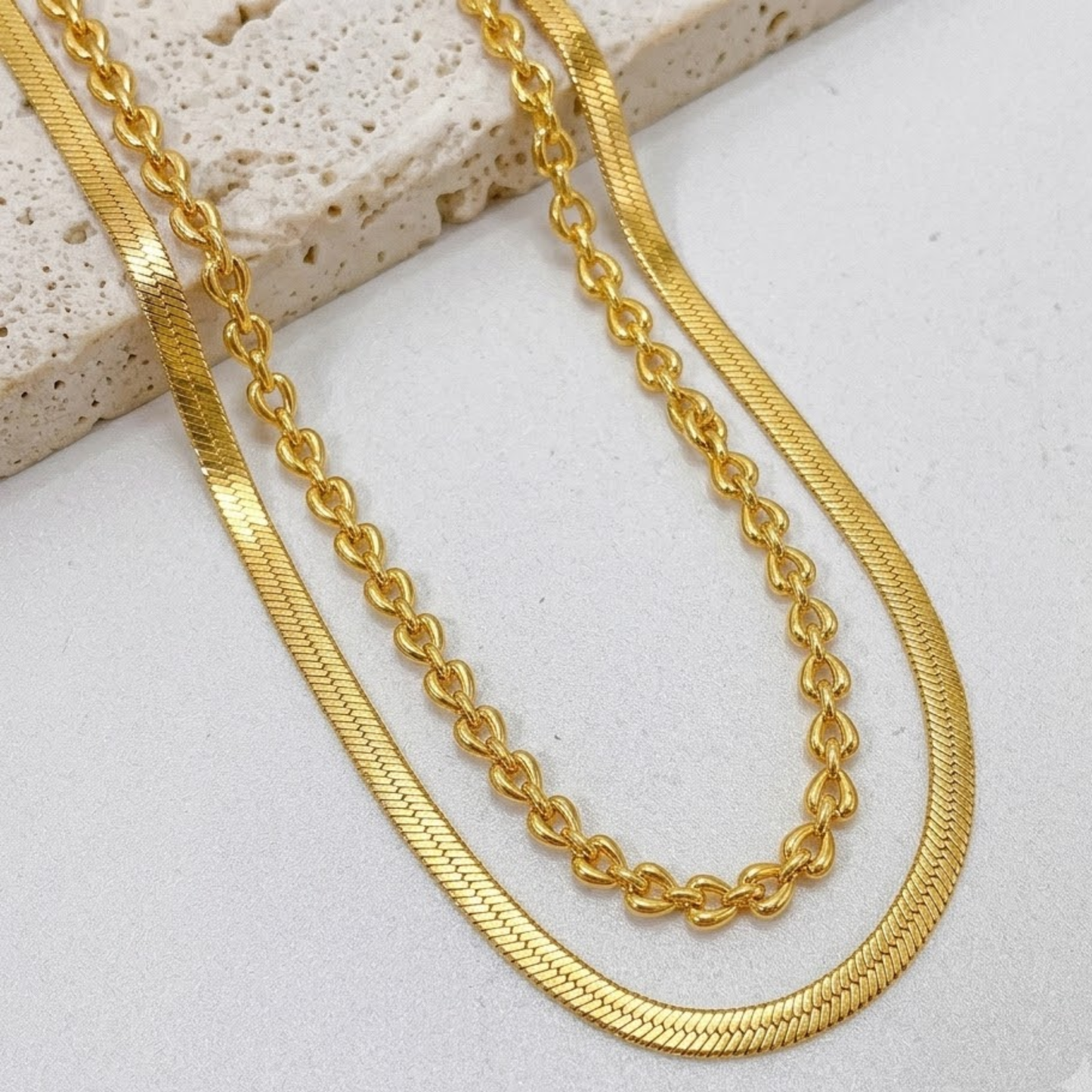 18K Gold Plated Double Layer Heart Chain Necklace