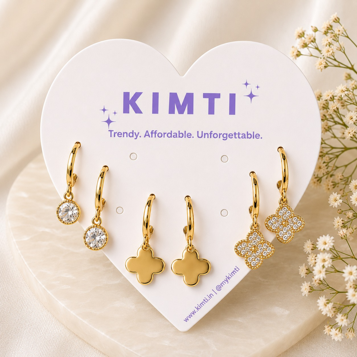 3 Pair Gold Hoop Earring Set for Women