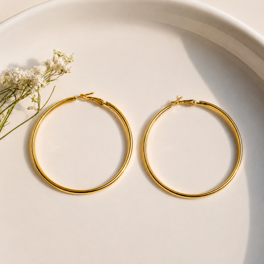 18K Gold Plated Sleek Round Hoop Earrings