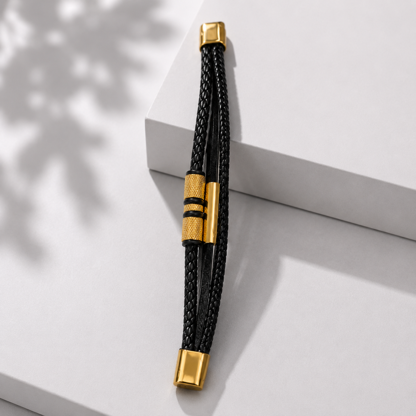 Men - Titan Gold Leather Bracelet