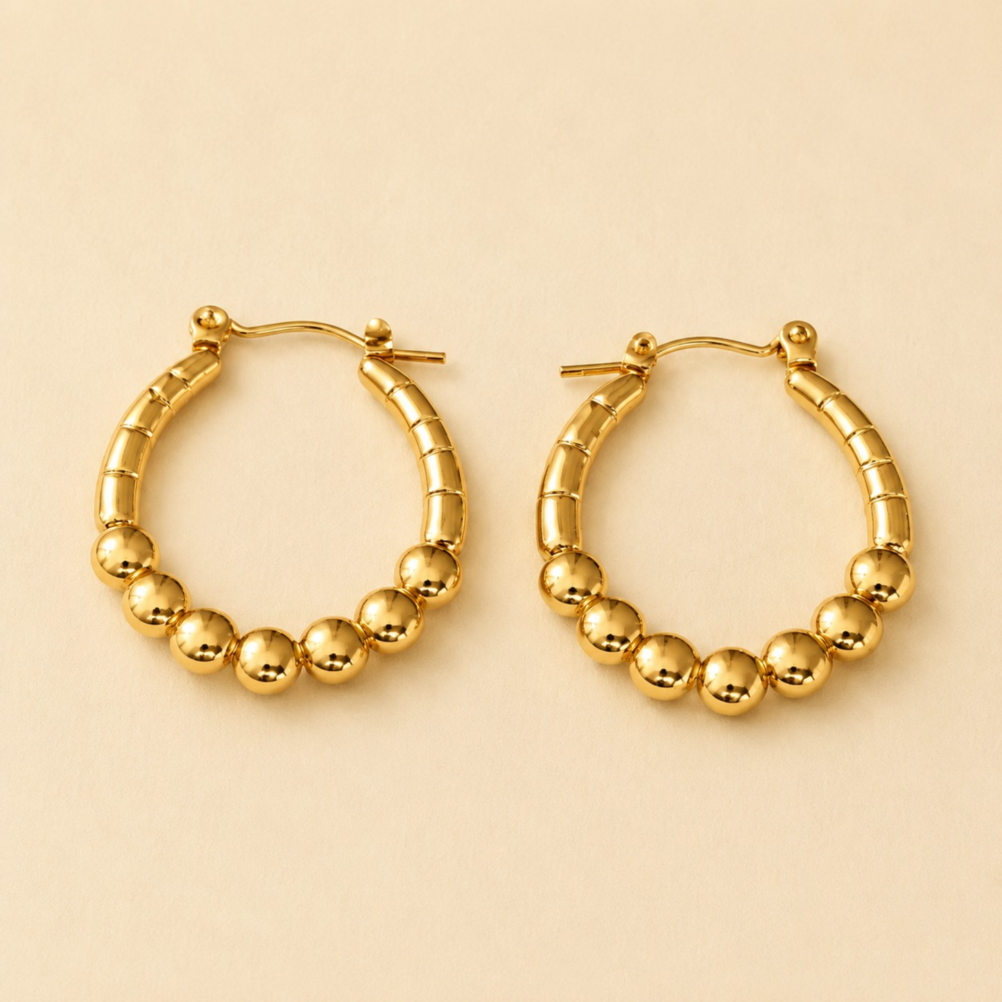18K Gold Plated Beaded Hoop Earrings