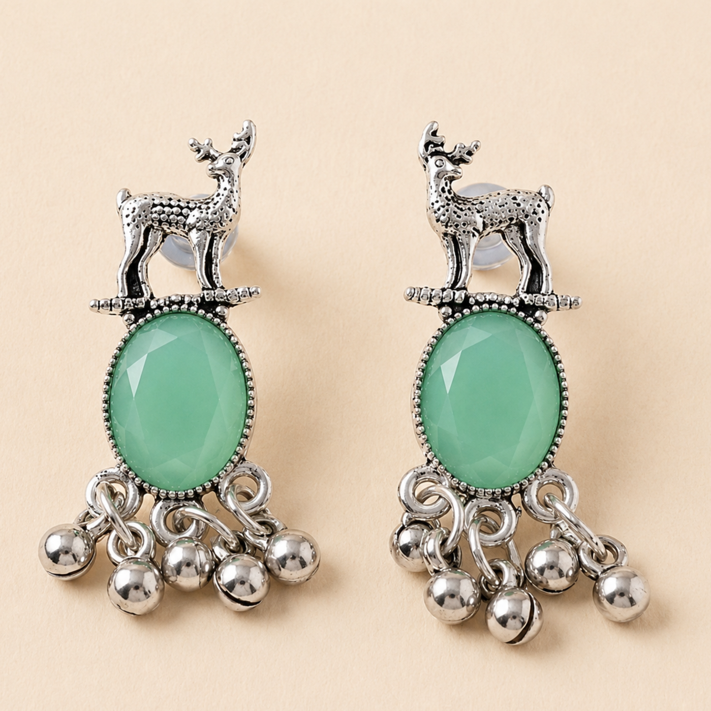 Royal Deer Drop Oxidised Earrings