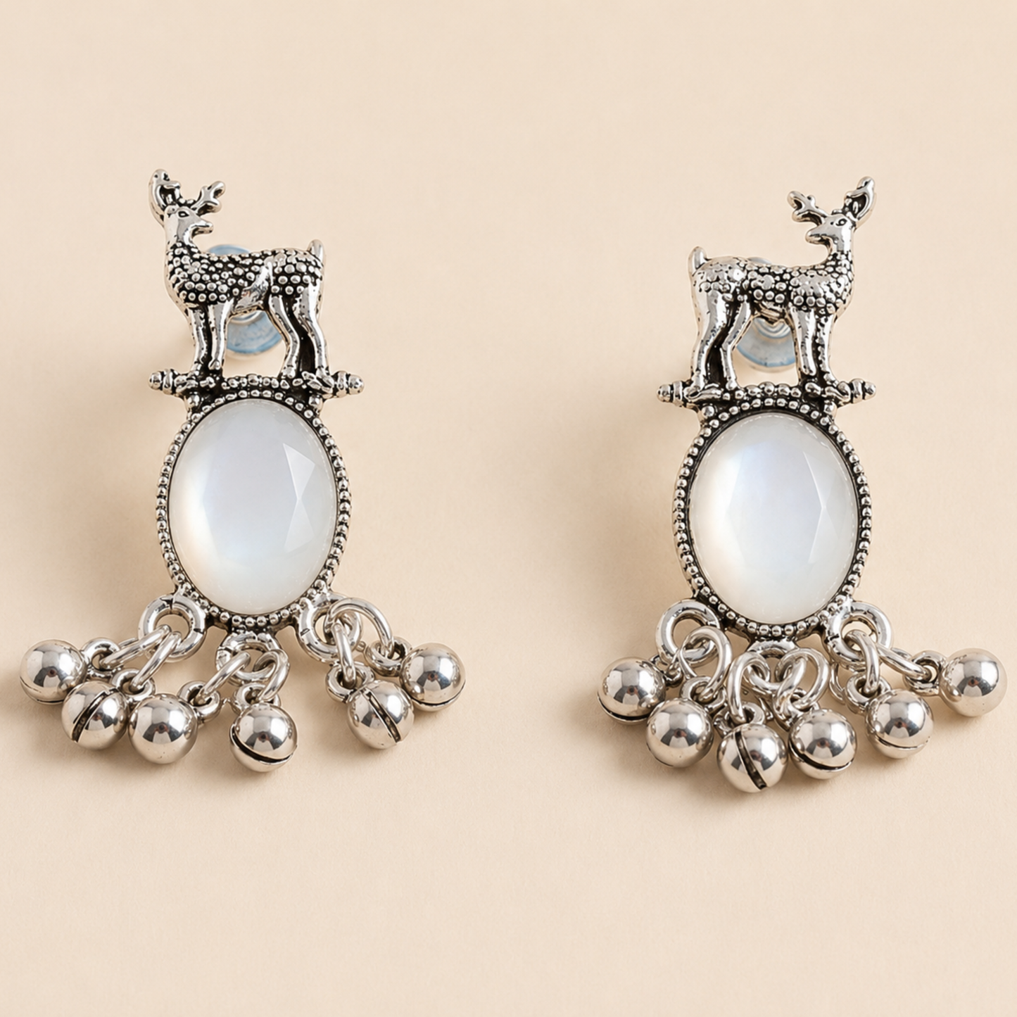 Royal Deer Drop Oxidised Earrings