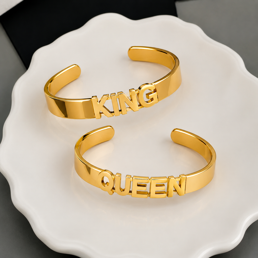 18K Gold Plated Matching Couple Open Cuff Bracelets