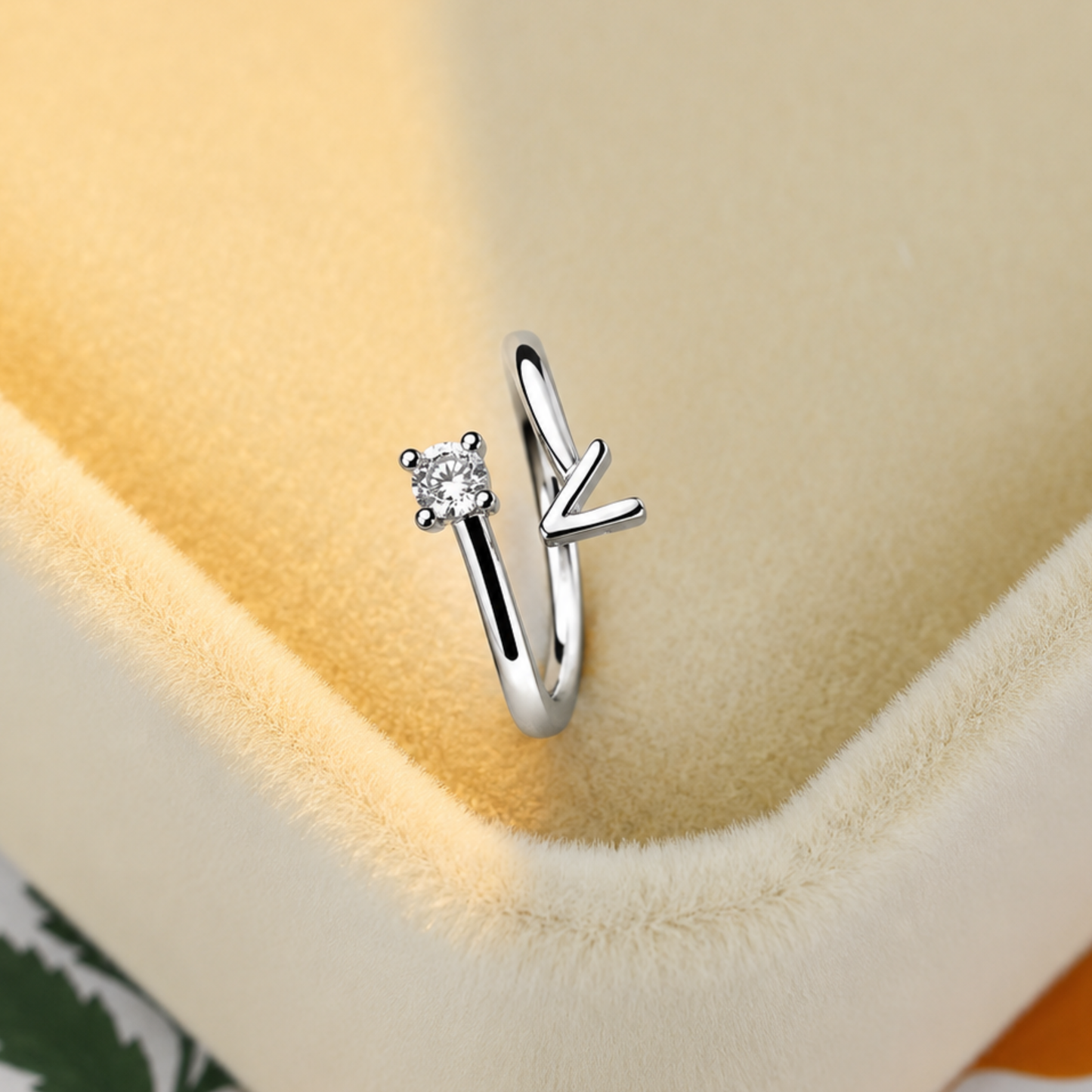 Tiny Letter V Luxe Ring