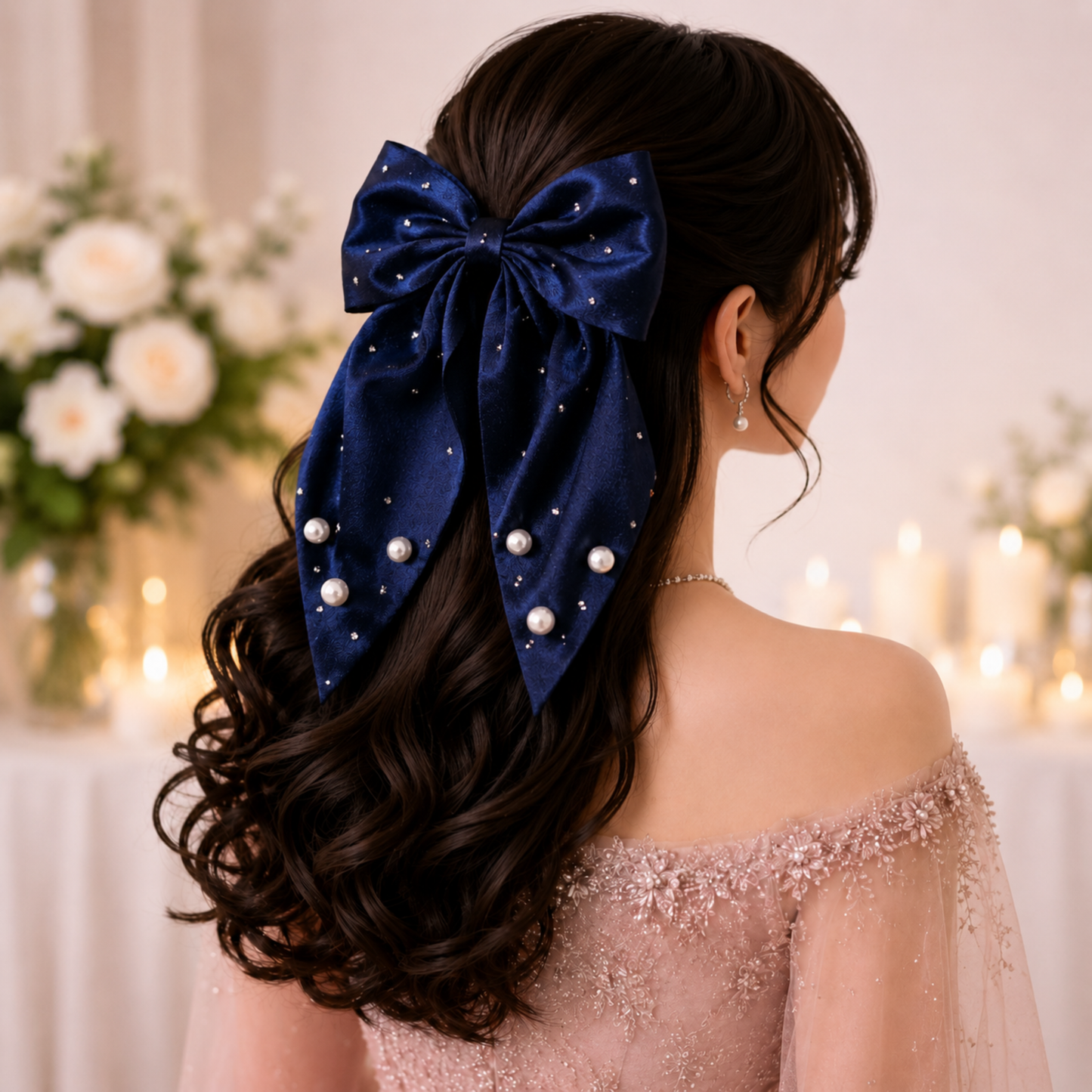 Midnight Pearl Luxe Hair Bow Set of 2