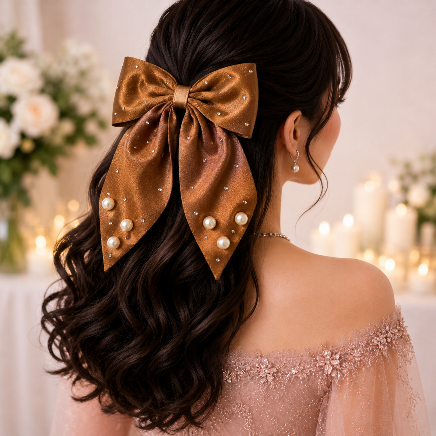 Midnight Pearl Luxe Hair Bow Set of 2