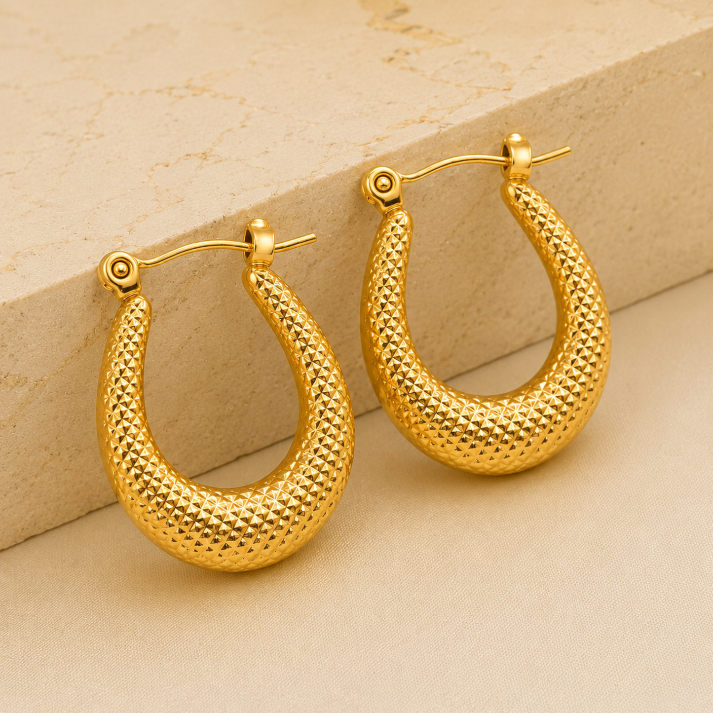 18K Gold Plated Aurora Textured Hoops Earring