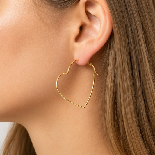 18K Gold Plated Heart Hoop Earrings