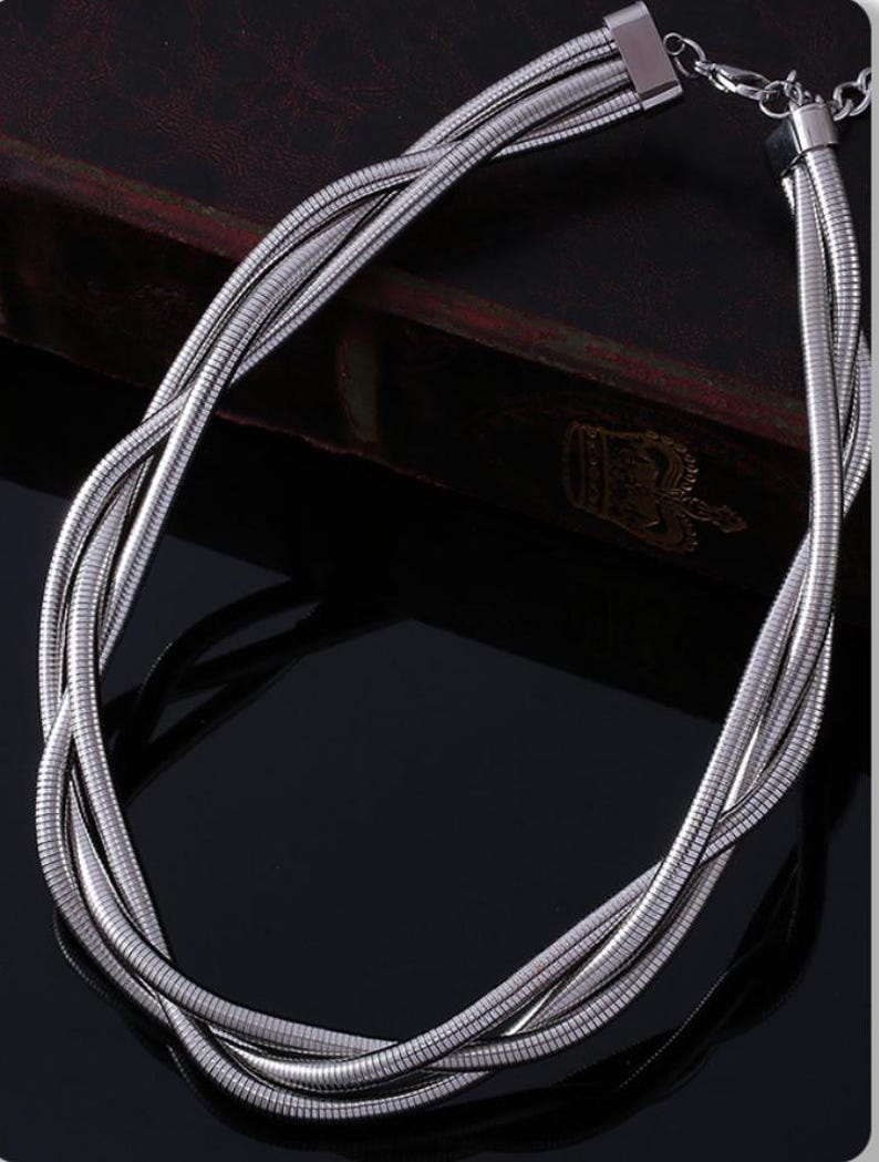 Silver Triple Line Wrap Choker Necklace