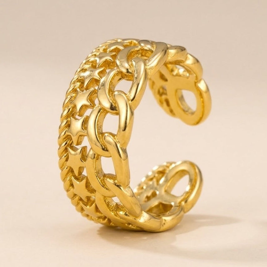 18k Gold Plated Link Chain Band Ring