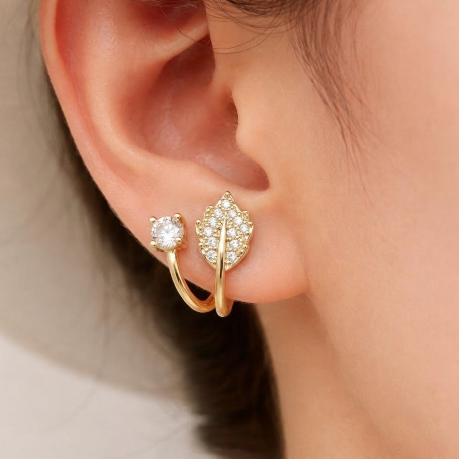 Zircon Leaf Stud  Earrings