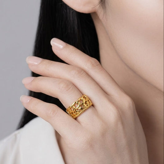 18k Gold Plated Link Chain Band Ring